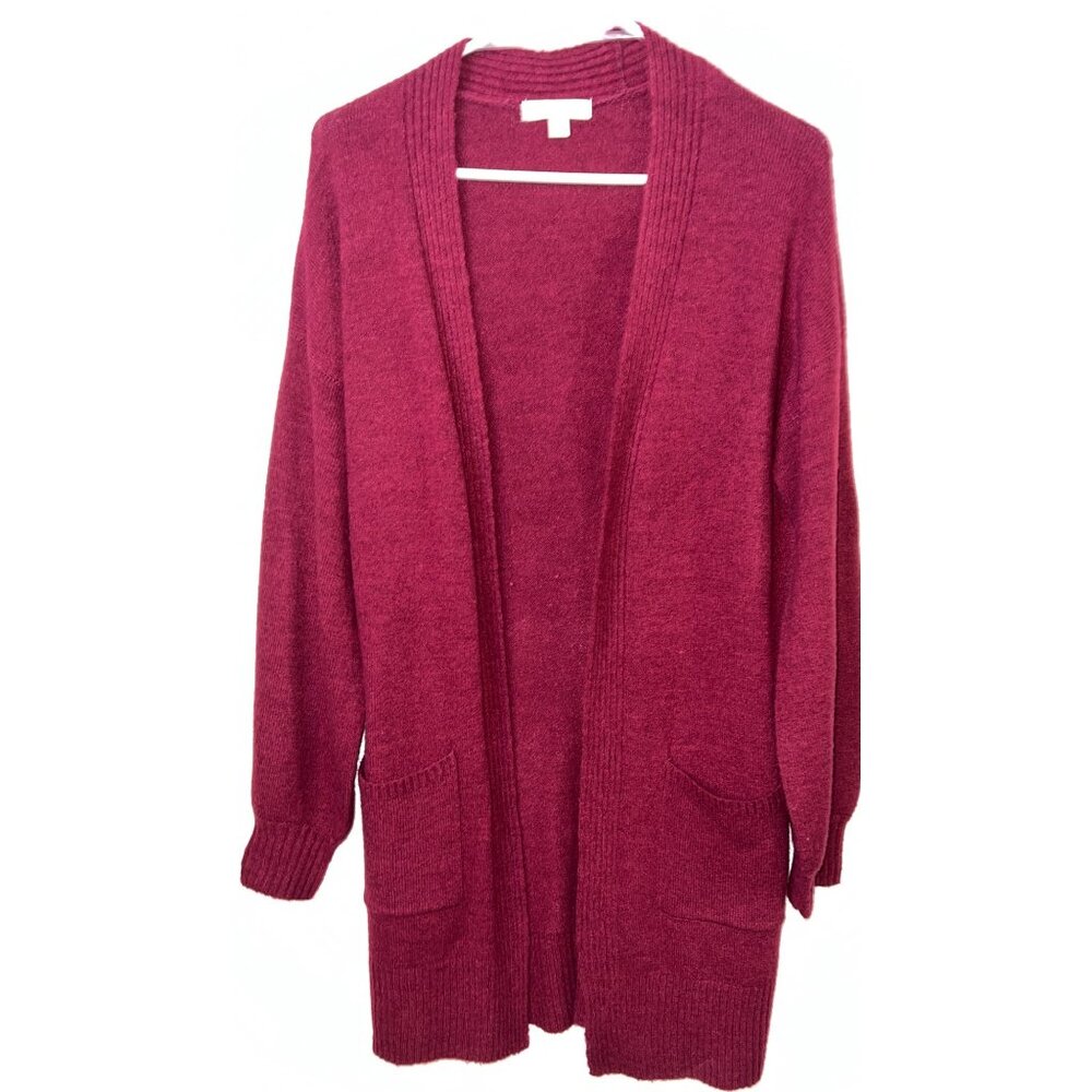 Its Our Time Womens Burgundy Open Front Knit Cardigan With Pockets Size M